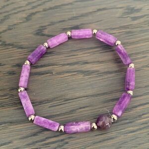 Amethyst Purple Natural Stone Stretch Bracelet for Healing and Calm